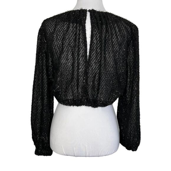 ELLIATT Top Black Cropped Tinsel Holiday Festive Blouse Kadis Size XS - Picture 3 of 13